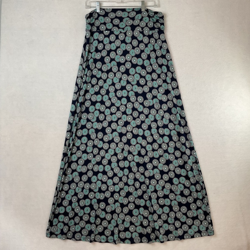Gilli Womens Navy Blue Teal Medallion Print Ruched Waist A-Line Maxi Skirt Large